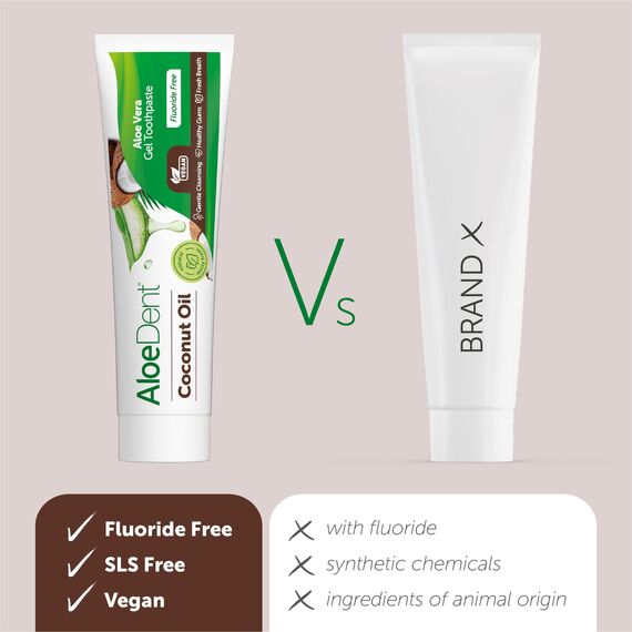 AloeDent Coconut Oil Toothpaste Fluoride Free, Natural Action, Vegan, Cruelty Free, SLS Free, Triple Action, Healthy Gums, 100ml (Packung mit 2)