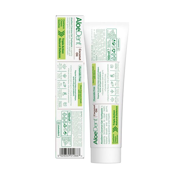 AloeDent Kokosöl Zahnpasta ohne Fluorid - Natürliche Pfefferminze, Dreifachwirkung, SLS-frei, Frischer Atem & Gesundes Zahnfleisch, Vegan, 100ml