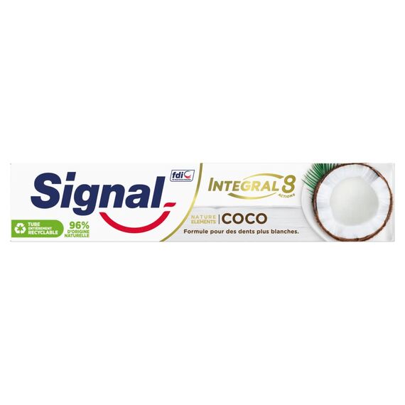 SIGNAL - Integral 8 Nature Elements Coco Zahnpasta – weißere Zähne – Mineralzink – 96% Inhaltsstoffe natürlichen Ursprungs (6 x 75 ml)