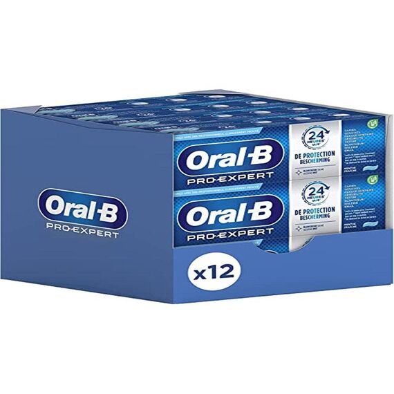 Oral B Zahnpasta Pro Expert Gesundes Weiß, 12 x 75 ml, bleicht durch Entfernen von Flecken auf der Oberfläche und schützt vor Plaque 24 Stunden mit einer zweimaligen Bürste