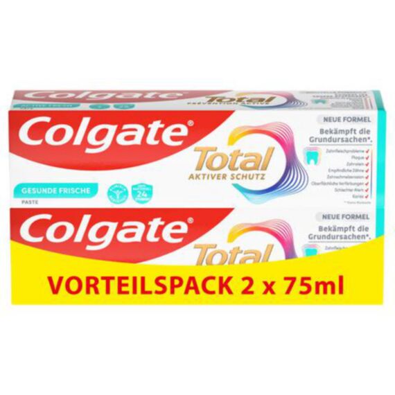 Colgate Zahnpasta Total Plus Gesunde Frische 2x75 ml – Zahnreinigung für einen gesunden Mund und 12 Stunden proaktiven Zahnschutz* – reinigt Zähne, Zahnfleisch, Wangen und Zunge