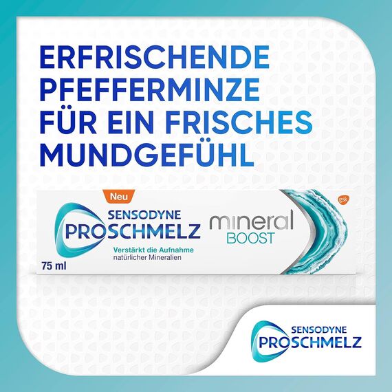 Sensodyne ProSchmelz Mineral Boost Zahnpasta, 75ml, mit erfrischender Pfefferminze, Zahnschmelzschutz Zahncreme, Fluoridzahnpasta, Remineralisierende Zahnpasta