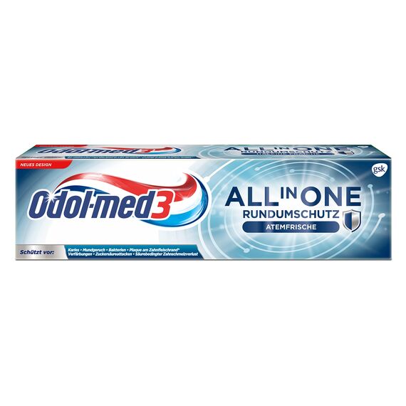 Odol-med3 All in One Rundumschutz Atemfrische Zahnpasta, 75ml - für ein reines und extra frisches Mundgefühl.