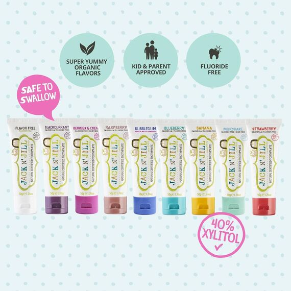 Jack N' Jill Kids Natural Toothpaste, Made With Natural Ingredients, Helps Soothe Gums & Fight Tooth Decay, Suitable From 6 Months+ - Blueberry Flavour 3 x 50g