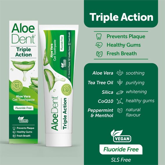 AloeDent Triple Action Aloe Vera Fluoride-frei Zahnpasta, 1er Pack (1 x 100 ml)