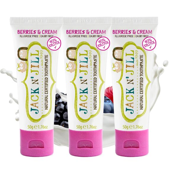 Jack N' Jill Kids Natural Toothpaste, Made With Natural Ingredients, Helps Soothe Gums & Fight Tooth Decay, Suitable From 6 Months+ - Berries & Cream Flavour 3 x 50g