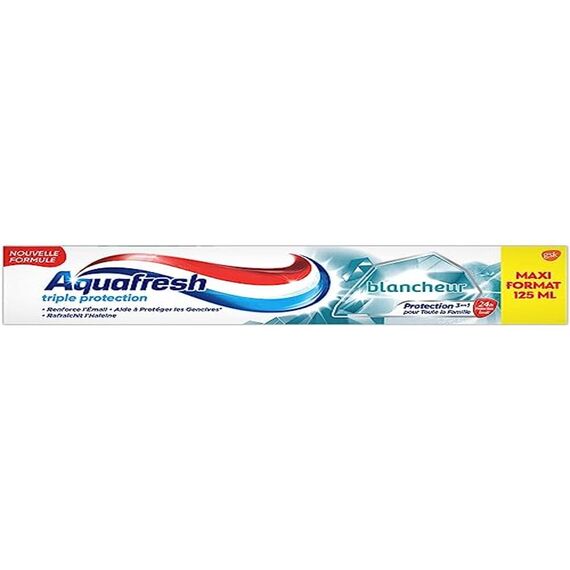Aquafresh Zahnpasta mit dreifachem Schutz, weiß, gesundes Zahnfleisch, für starke Zähne und frischen Atem, Maxi-Format 125 ml