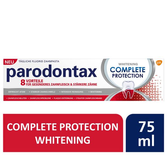 Parodontax Complete Protection Whitening Zahnpasta, 1x75ml, hilft Zahnfleischbluten zu reduzieren und vorzubeugen