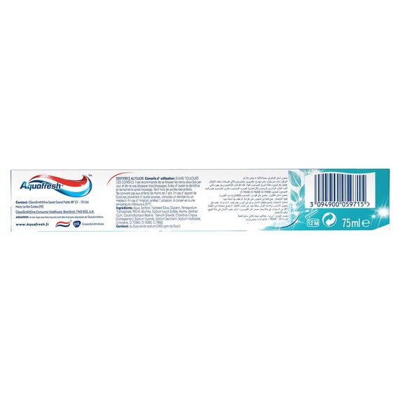 Aquafresh Zahnpasta mit dreifachem Schutz, weiß, gesundes Zahnfleisch, für starke Zähne und frischen Atem, 75 ml