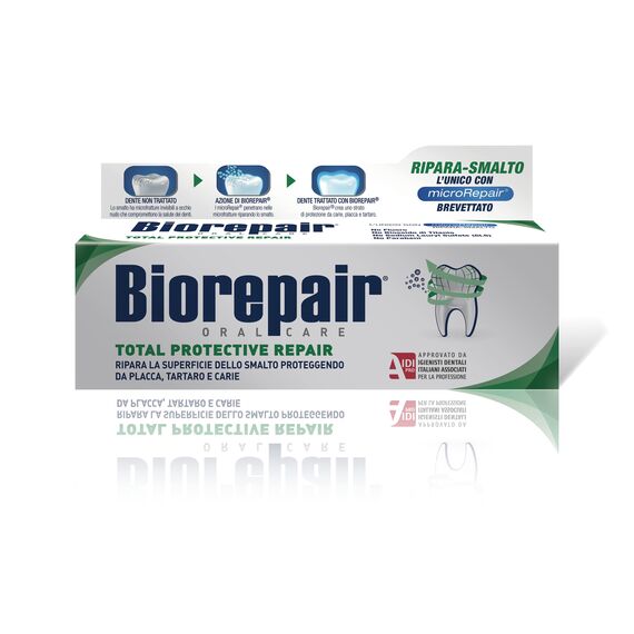 Biorepair, Total Protective Repair Zahnpasta, repariert Nagellack, Antifouling, Anti-Plaque, frischer Atem, ohne Fluor, 3 Packungen à 75 ml