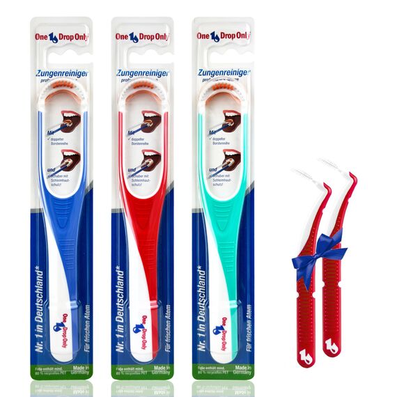 One Drop Only Zungenreiniger 3er Pack – Deutschlands meistverkaufter Zungenschaber, Zungenbürste, Tongue Scraper gegen Mundgeruch, effektive Zungenreinigung, 2 GRATIS Interdentalbürsten (S) zum Testen