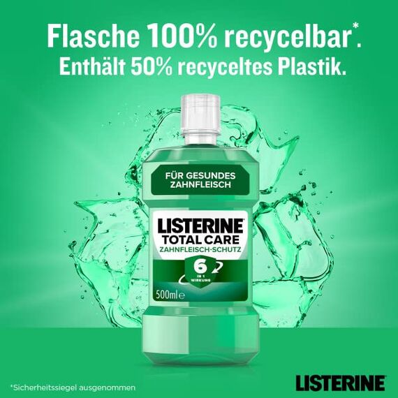 LISTERINE Total Care Zahnfleisch-Schutz (500 ml), schützende Mundspülung gegen Zahnfleischprobleme mit 6 in 1 Wirkung, antibakterielles Mundwasser stärkt die Zähne, bis zu 24h frischer Atem