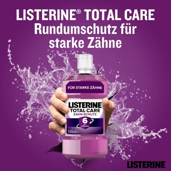 LISTERINE Total Care Zahn-Schutz 500 ml - Testsieger Stiftung Warentest, 6 in 1 Wirkung, 24h frischer Atem, schützt gegen Karies und Zahnfleischprobleme, antibakterielles Mundwasser (Packung mit 2)