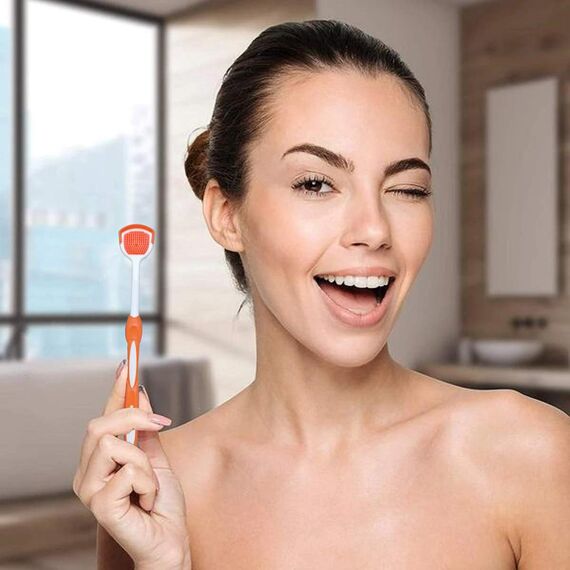 Zungenbürste, Zungenschaber, Zungenreiniger, Zungenschaberbürste, Zungenschaberreiniger, Zungenbürsten, Hilft gegen schlechten Atem, 3 Zungenschaber (Blau/Orange/Rot)