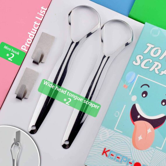 Zungenreiniger (4 Stück) – Zungenschaber Edelstahl mit Mini-Haken, Zungenreiniger Metall gegen Mundgeruch, Zungenbürste für Erwachsene und Kinder