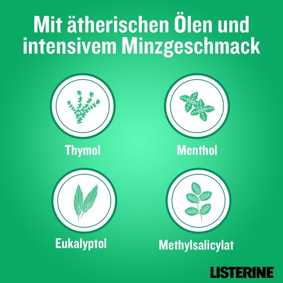 Listerine Fresh Mint antibakterielle Mundspülung für frischen Atem, mit ätherischen Ölen, bekämpft Mundgeruch verursachende Bakterien, mit frischem Minzgeschmack
