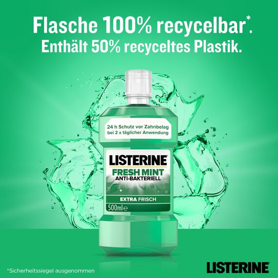 LISTERINE Fresh Mint (6 x 500 ml), antibakterielle Mundspülung mit ätherischen Ölen für einen frischen Atem