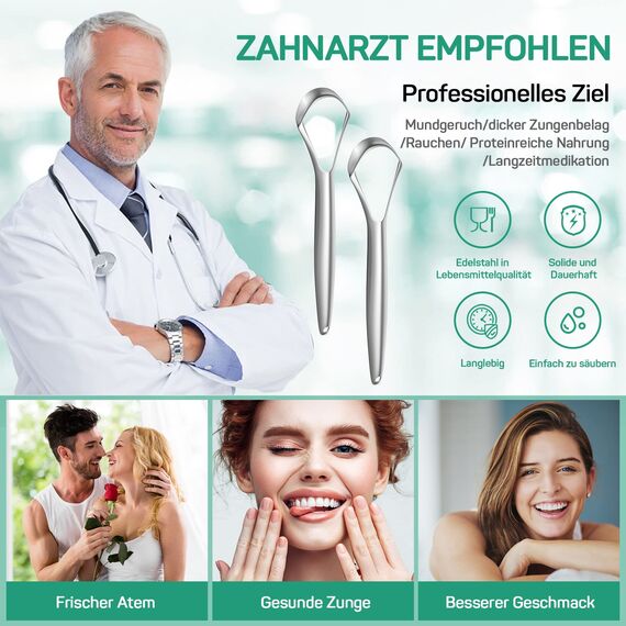 RONAVO Zungenreiniger aus Edelstahl – Zungenschaber für Erwachsene, Zungenbürste heilt schlechten Atem, Tongue Scraper, Frischer Atem in Sekunden Mundhygiene(2 Stück)