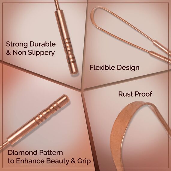 MasterMedi 100% reines kupfer zungenschaber mit reiseetui - 2 pack all natural ayurveda zungenreiniger, bannt mundgeruch und pflegt mundhygiene, groß grip (Set of 2 (Copper Tongue Scraper))