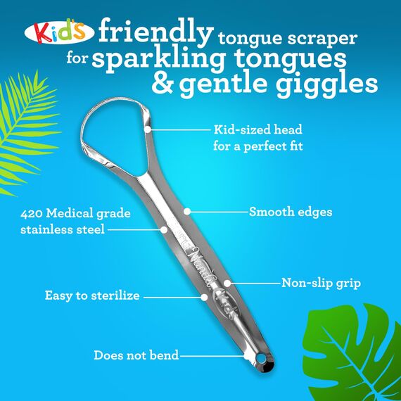 GuruNanda Zungenschaber für Kinder, mit Reiseetui, medizinischer Qualität, 100 % Edelstahl für saubere Zunge und frischen Atem, reisefreundlicher Zungenreiniger für komplette Mundpflege