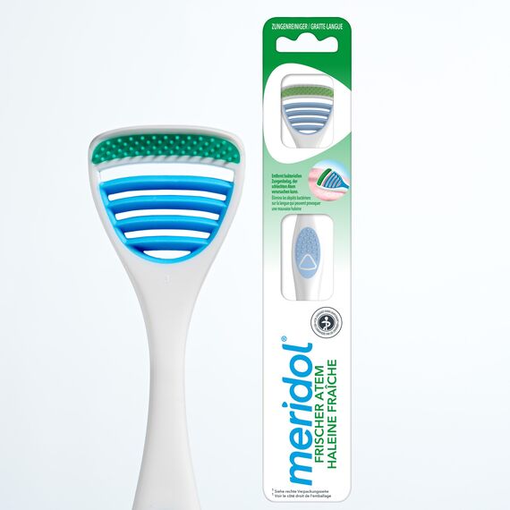 meridol Zungenreiniger SICHERER ATEM, 1 x 1 Stück - Zungenreiniger entfernt bakterielle Zungenbeläge & reinigt die Zunge sanft und effektiv
