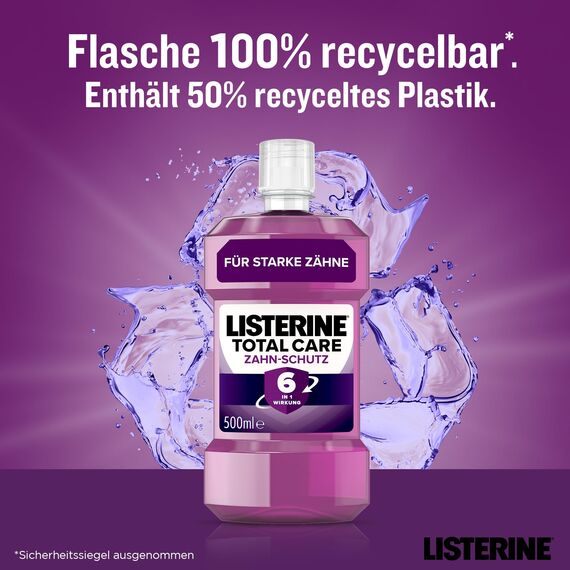 LISTERINE Total Care Zahn-Schutz 6 x 500 ml, schützende Mundspülung gegen Karies mit 6 in 1 Wirkung, antibakterielles Mundwasser schützt vor Zahnfleischproblemen, bis zu 24h frischer Atem