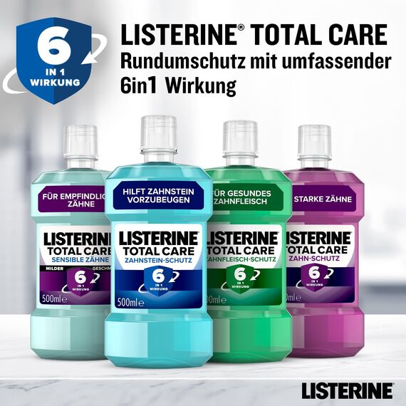 LISTERINE Total Care Zahnstein-Schutz 500 ml, schützende Mundspülung gegen Zahnstein mit 6 in 1 Wirkung, antibakterielles Mundwasser schützt vor Zahnfleischproblemen, bis zu 24h frischer Atem