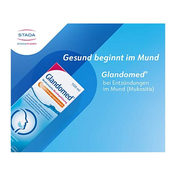 Glandomed medizinische Mundspülung: Gegen Entzündungen der Schleimhaut im Mund, Mukositis, Geschmack Orange, 1 x 500 ml