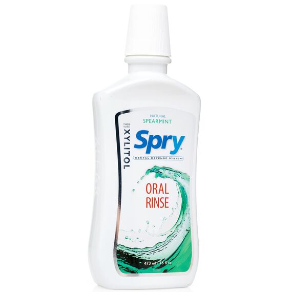 Spry Xylitol Mundspülung Ohne Fluorid, Mundwasser mit Zahnschmelz-Support, Natürliche Spearmint – 473 ml (2er-Pack)