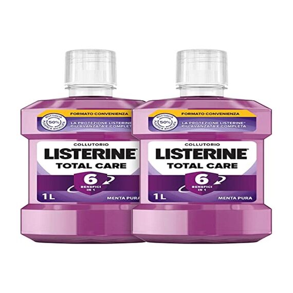 LISTERINE Total Care Mundspülung mit reinem Minzgeschmack, Mundwasser mit 6 Vorteilen in 1 für eine gründliche Reinigung und vollständige Mundhygiene, 2 x 1 l
