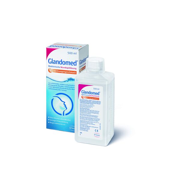 Glandomed medizinische Mundspülung: Gegen Entzündungen der Schleimhaut im Mund, Mukositis, Geschmack Orange, 1 x 500 ml