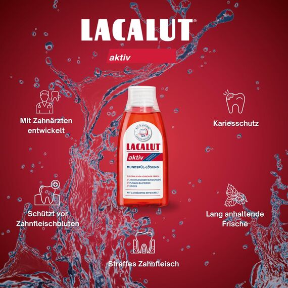 LACALUT aktiv Mundspül-Lösung 3er-Pack (3x300ml) – Medizinisches Mundwasser - Schützt das Zahnfleisch, erfrischt den Atem