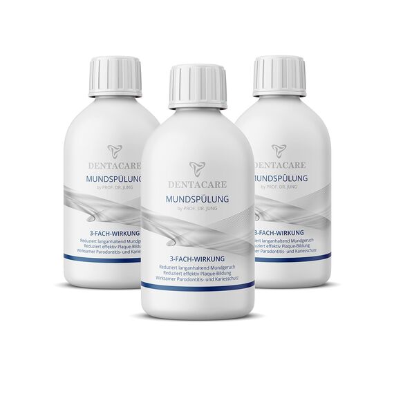 (3x 250ml) DENTACARE antibakterielle Mundspülung mit 3-fach Wirkung by PROF. DR. JUNG, reduziert langanhaltend Mundgeruch, reduziert effektiv die Plaque-Bildung, Parodontitis- und Kariesschutz.