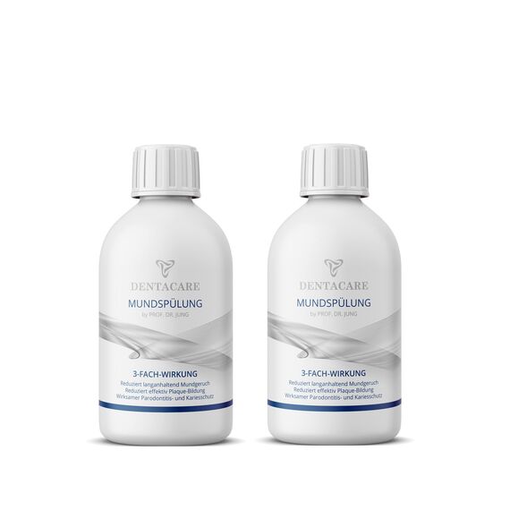 (2x 250ml) DENTACARE antibakterielle Mundspülung mit 3-fach Wirkung by PROF. DR. JUNG, reduziert langanhaltend Mundgeruch, reduziert effektiv Plaque-Bildung, effektiver Parodontitis- und Kariesschutz.