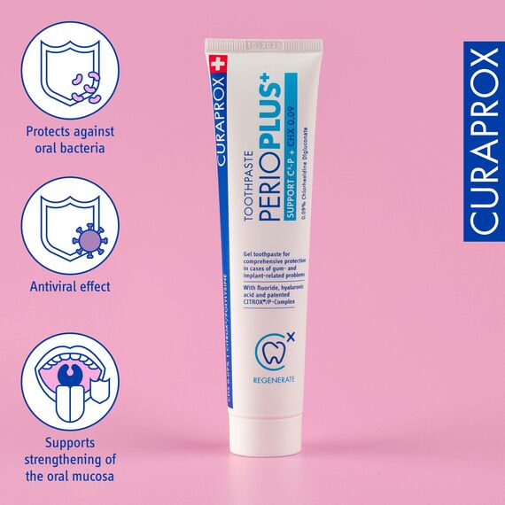 Curaprox Perio plus Support Gel Zahnpasta - Mundpflege bei Zahnfleischproblemen/Unterstützt Plaquekontrolle und Heilung | 75 ml Tube/Designed in der Schweiz