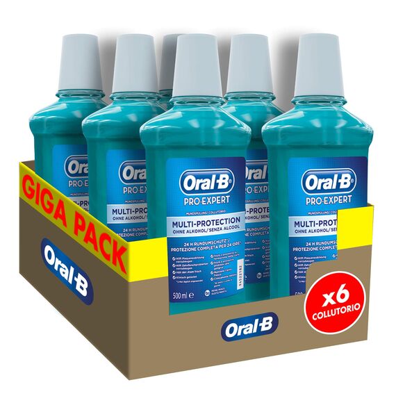 Oral-B Pro-Expert Mundspülung Multi-Protection, bekämpft Plaque-verursachende Bakterien, Minze, für einen langanhaltenden frischen Atem, 24-Stunden-Schutz, ohne Alkohol, Maxi-Format mit 6 Packungen x