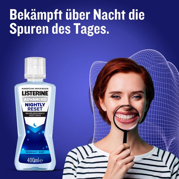 Listerine Advanced Nightly Reset Mild Flavour (400ml) Mouthwash to Reminalize Enamel, Combats Traces of the Day Overnight and Cleans Deeply