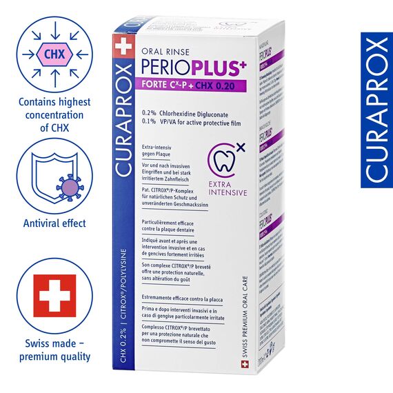 Curaprox Perio Plus Forte Mundspülung – Kurzzeitige Unterstützung Nach Zahnärztlichen Eingriffen | Maximale Stärke Mit CHX Und CITROX® | 200 Ml Flasche