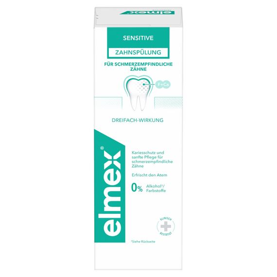elmex Mundspülung Sensitive 4x 400ml – Mundspülung für Extraschutz vor schmerzempfindlichen Zähnen und Zahnhalskaries – für die tägliche Zahnreinigung ohne Alkohol mit Minzgeschmack