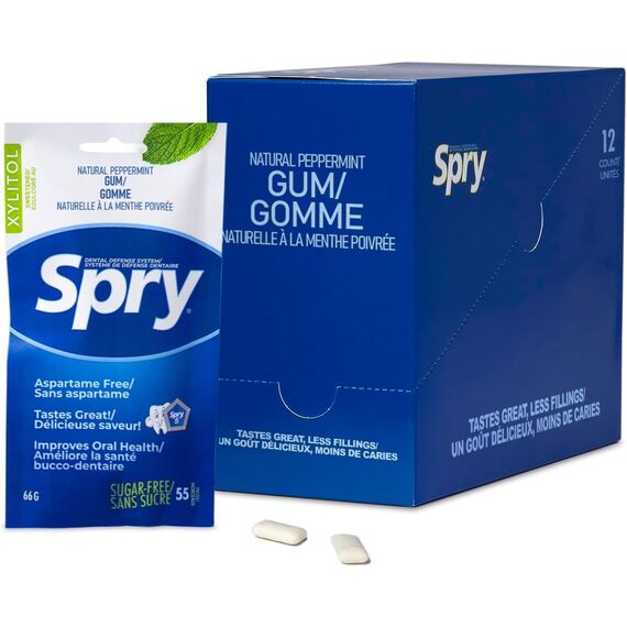 Spry On The Go Fresh Natürliches Xylit Kaugummi – Zahnpflege-Kaugummi ohne Aspartam, Zuckerfrei, Glutenfrei, Non-GMO (Peppermint, 55 Count - Pack of 12)