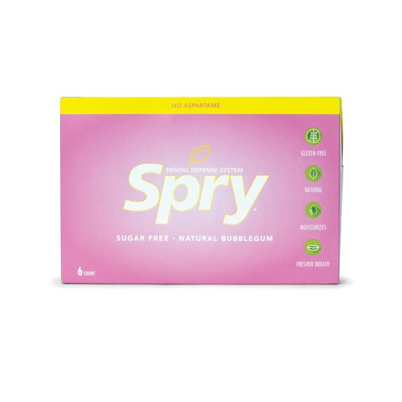 Spry Fresh Natural Xylitol Stronger Longer Chewing Gum Dental Defense System Aspartame-Free Sugar Free Gum (Bubble Gum, 55 Count - Pack of 6)