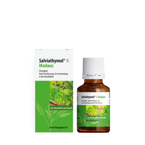 Salviathymol N MADAUS: Mundspülung bei Entzündung von Zahnfleisch und Mundschleimhaut mit sieben ätherischen Ölen, 20 ml