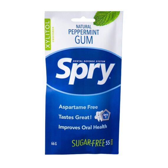 Spry On The Go Fresh Natürliches Xylit Kaugummi – Zahnpflege-Kaugummi ohne Aspartam, Zuckerfrei, Glutenfrei, Non-GMO (Peppermint, 55 Count - Pack of 1)
