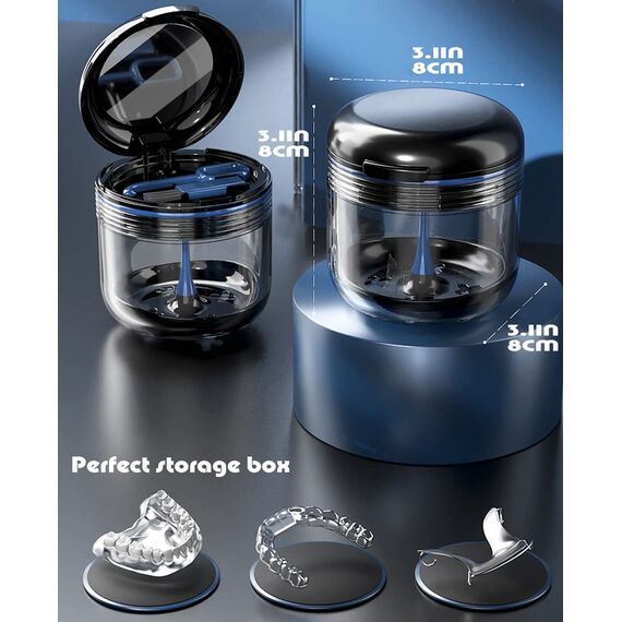 MURRI&MURRDI Tragbare Zahnprothese Box, Badebox für Prothesen mit Siebkorb, Zahnprothesen Behälter Box mit Spiegel, Lustig Falsche Zähne Dose Reinigung & Aufbewahrung Dental mit Sieb (Schwarz)