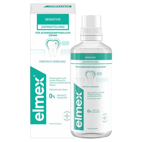 elmex Mundspülung Sensitive 4x 400ml – Mundspülung für Extraschutz vor schmerzempfindlichen Zähnen und Zahnhalskaries – für die tägliche Zahnreinigung ohne Alkohol mit Minzgeschmack