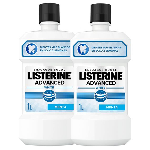 Listerine Advanced White Mild Geschmack (Packung mit 2 x 1 l) Mundspülung, alkoholfreie, aufhellende Mundspülung, Mundelixier für optimale Mundreinigung