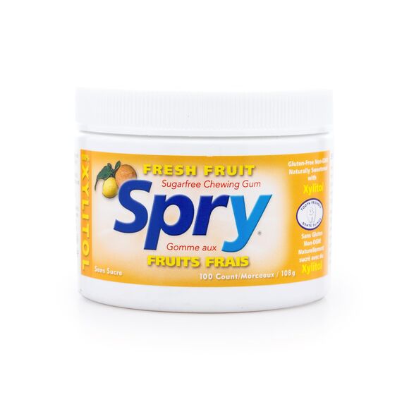 Spry Fresh Natürliches Xylit Kaugummi – Zahnpflege-Kaugummi ohne Aspartam, Zuckerfrei, Glutenfrei, Non-GMO (Fresh Fruit, 100 Count - Pack of 2)