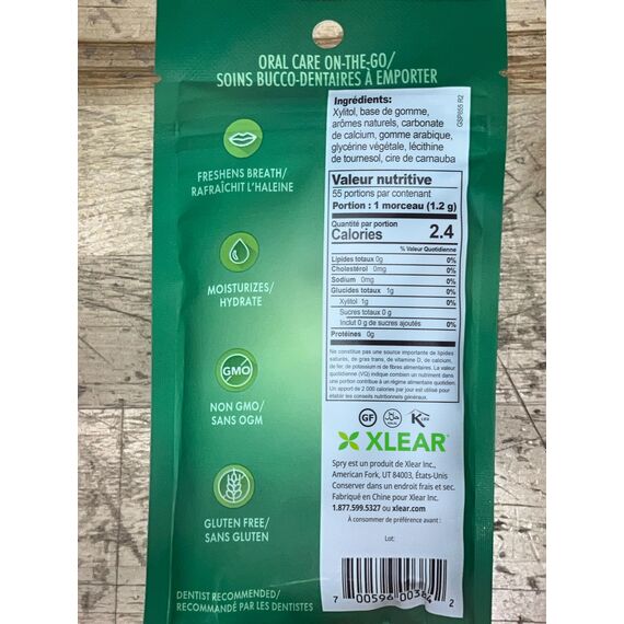 Spry On The Go Fresh Natürliches Xylit Kaugummi – Zahnpflege-Kaugummi ohne Aspartam, Zuckerfrei, Glutenfrei, Non-GMO (Spearmint, 55 Count - Pack of 1)