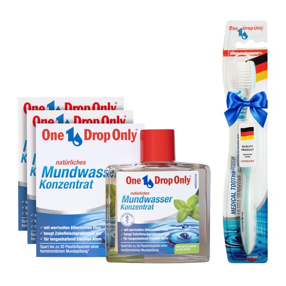 One Drop Only Mundwasser Konzentrat –3er Pack je 50ml + 1 Zahnbürste GRATIS/ergiebiges Mundwasser zur täglichen Anwendung/für bis zu 1000 Anwendungen bei 1 Tropfen/Mundgeruch bekämpfen