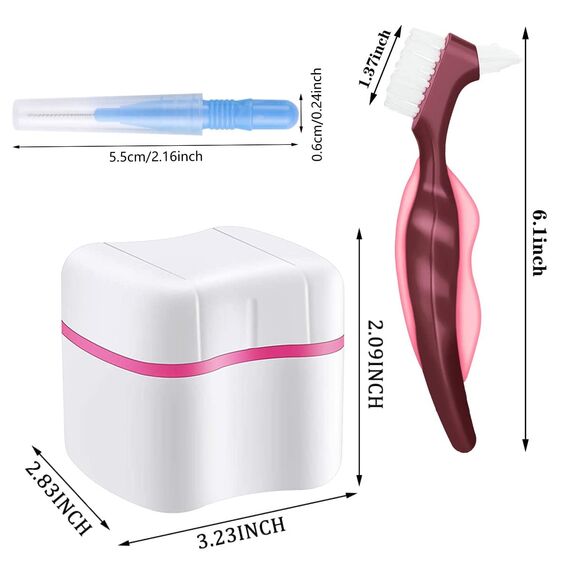 2 Dentures Case, Prothesendose, 4 pcs Prothesenbürste Set, Zahnprothesen behälter, Prothesenpflegeset, Prosthesis Tooth Dental False Teeth Storage Box, Prothesenkoffer mit Prothesenreinigungsbürste